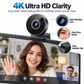 4K USB Webcam for Video Calls & Streaming – 8MP CMOS Camera with Autofocus and Microphone for Desktop & Laptop Computers