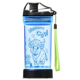 Kids Water Bottle, Cow-themed Light-Up Sport Cup with 3D Glowing LED Highland Cow Light – 14 OZ Tritan BPA-Free - Gifts for School, Camping, and Holidays