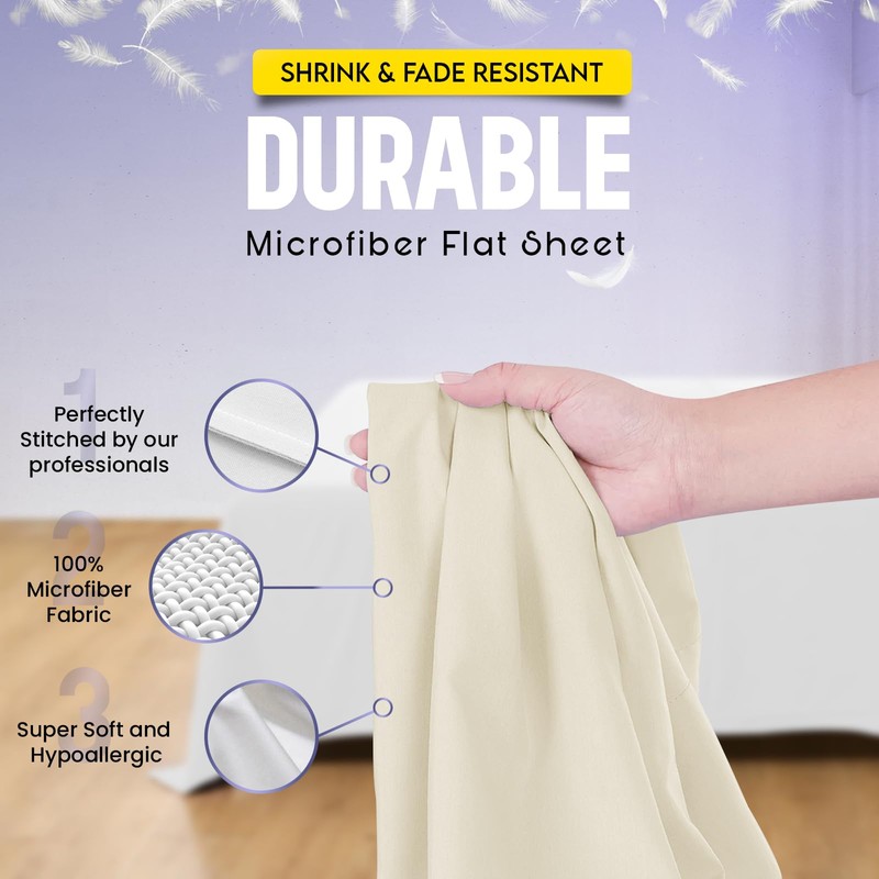 Linens World Microfiber Flat Sheets Super King Size Breathable, Anti
