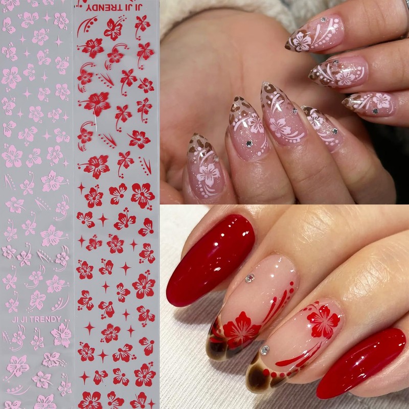 Flower Nail Foil Transfer, Hibiscus Flowers Nail Stickers 10 Rolls