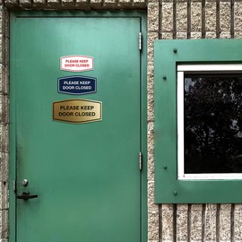 Signs ByLITA Fancy Please Keep Door Closed Sign - Security and Safety | Durable Material | Easy to Install (Brushed Silver) - Medium 5 Pack