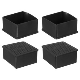 sourcing map Rubber Furniture Leg Caps, 4Pcs 60x60mm Rectangle Chair Leg Tips Caps, Furniture Foot End Caps Covers Floor Protectors for Table, Chair, Machinery Equipment Feet (Black)