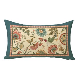 Fjfz Vintage Flower Birds Lumbar Decorative Throw Pillow Covers 12 x 20, Rectangular Elegant Floral Hummingbird Outdoor Home Decor, Farmhouse Wildflower Couch Cushion Case