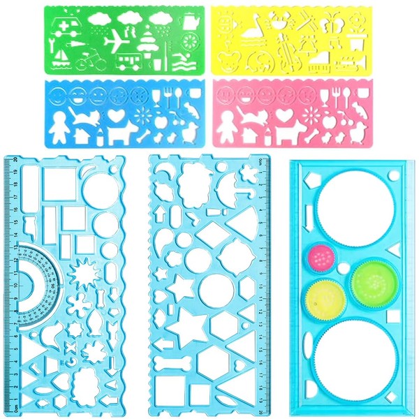 Template Design Ruler for Drafting, 7 Piece Set, Drawing Ruler,