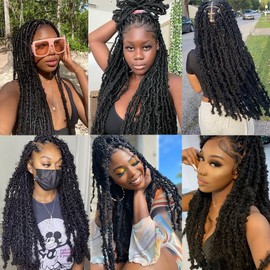 Leeven 30 Inch Distressed Faux Locs 6 Packs Long Butterfly Faux Locs Crochet Hair Synthetic Crochet Braids Pre-looped Soft Locs Crochet Locs Hair Extensions 1B#