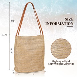Tavaleu Straw Beach Bags for Women, Tote Handbag Shoulder Bag for Women, Beach Straw Purse Buckets Summer Fashion Hobo Bags