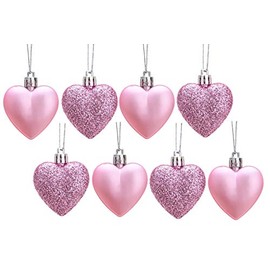 8 x 5cm BABY PINK / BLUSH PINK Glitter + Matt Heart Shaped Christmas Tree Baubles