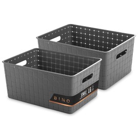 BINO | Plastic Storage Baskets Large - Black | THE STABLE COLLECTION | Multi-Use Storage | Rectangular Cabinet Organizer | Baskets For Organizing with Handles | Home Office Organization and Storage