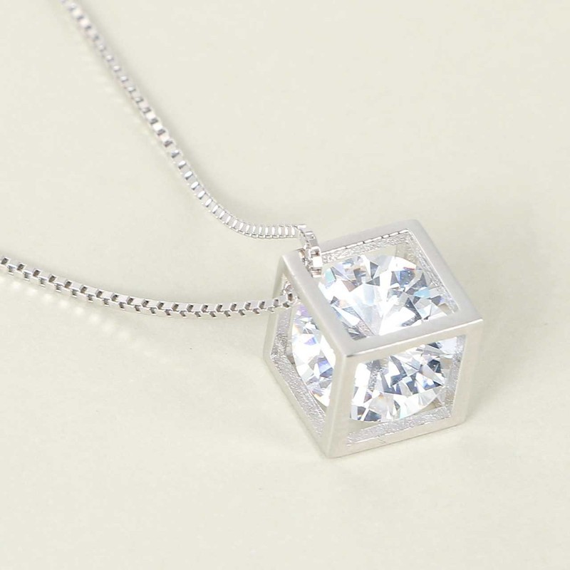 ZIYMU zm-p-019 Necklace, Cube, 15.7 inches (40 cm), Cubic Zirconia