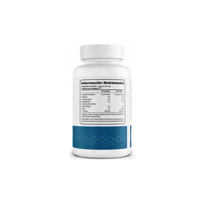 L-Tirosina 200 Cápsulas de 500 mg | Aminoácido Puro |
