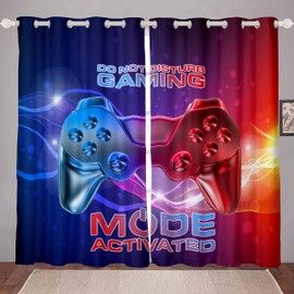 Gaming Curtains Galaxy Nebula Blue Red Gradient Curtains for Bedroom Living Room Kids Boys Video Game Gamepad Windows Drapes Novelty Game Controller Room Decoration,W46*L54
