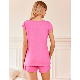 Ekouaer Pajama Sets for Women 2 Piece Comfy Short Sleeve Sleepwear Tops and Shorts Cute Pjs Lounge Set,Rose Pink,Medium