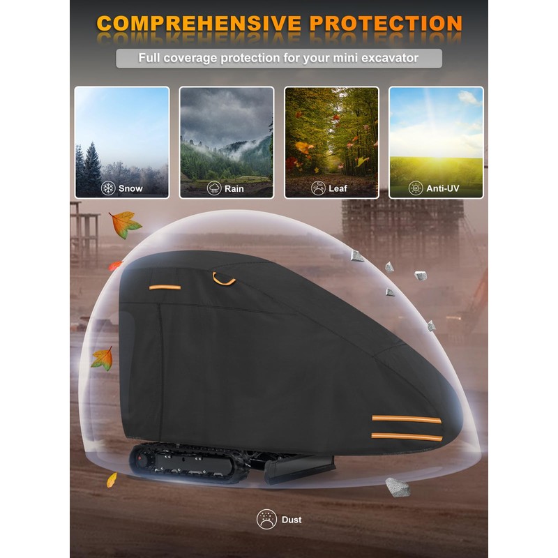 Small Mini Excavator Cover, 420D Waterproof Zippered Storage Cover |