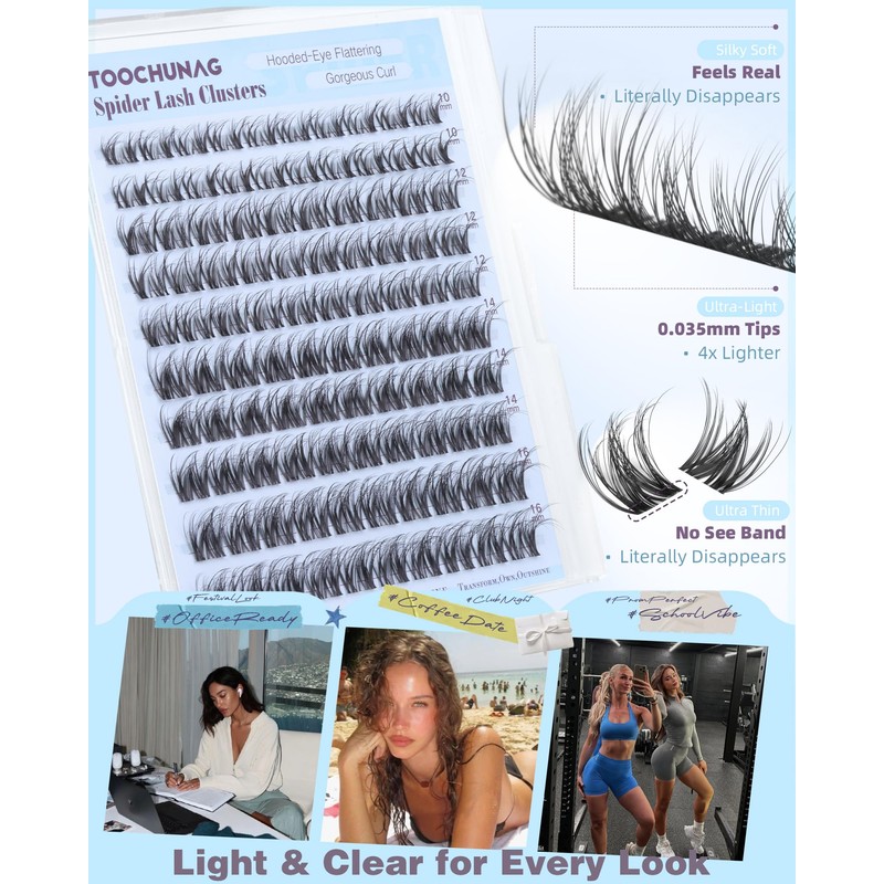 TOOCHUNAG Spider Lash Clusters Breeze Wispy Cluster Eyelash Extensions Fluffy