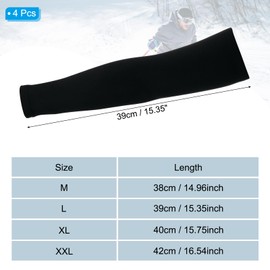 PATIKIL Arm Warmer Compression Sleeve, 4 Pcs Thermal Sleeves Winter Covers for Men & Women Cycling Running Basketball Outdoor Activities Black
