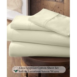 Giza Cotton Sheet Twin - 1000-Thread-Count Giza-Egyptian-My-Sheets-Pillow 100% Egypt Grown Long Staple Giza Cotton Soft Sateen Sheets, 24-Inch Extra Deep Pockets 4-PC 1000TC - Ivory