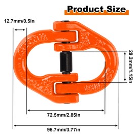 Lerro Alloy Steel G80 Hammerlock Coupling Link（Orange）, 3/8 inch Heavy Duty Connecting Link, Tow Hitch Hammer Lock Chain Connector for 7,100 lbs Working Load Limit, 4 Pack