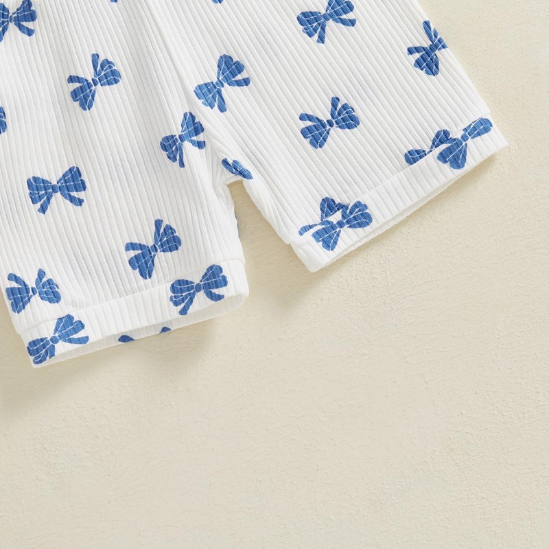 Baby Girl Summer Outfit Bow Print Ruffle Short Sleeve Romper
