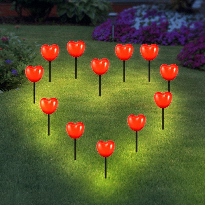 Outdoor Solar Garden Stake Lights Waterproof Solar Red Heart Shaped
