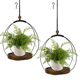 hismocal Hanging Planter for Indoor Plants, Plant Hanger with Sturdy Wood Base, Modern Boho Macrame Plant Hanger, Wall Ceiling Window Stands (Plants/Pots Not Included) (2)