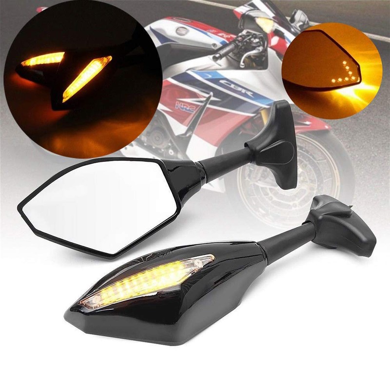 E-Bro Black Motorcycle Rearview Mirror with LED Turn Signal Lights