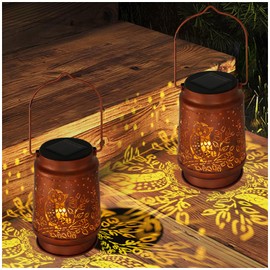YWYWLED Solar Lanterns Outdoor Waterproof - Metal Hanging Solar Lights for Patio Yard Garden Decor, Christmas Birthday Gifts for Women Mom Men (2 Pack, Owl Shape)