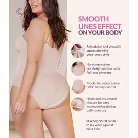 CURVEEZ Bodysuit for Women Tummy & FUPA Control Shapewear Seamless Sculpting Thong Full Bust Body Shaper Compression Tank Top (Brief, Medium, Nude)