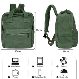 BOZIEE Canvas/Cord Backpack Women's City Backpack Daypack Girls Backpack Handbag Teenager School Backpack for School, Travel, Work Unisex, Green