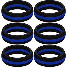 SayitBands Six (6) of Thin Blue Line Silicone Ring Size 12