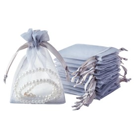 QIANF 20 Pcs Gray Small Organza Bags 3X4 inch for Wedding Favors with Drawstring, Mini Mesh Gift Bags Jewelry Pouch for Candy Bridal Shower Party Favor Baby Shower Christmas