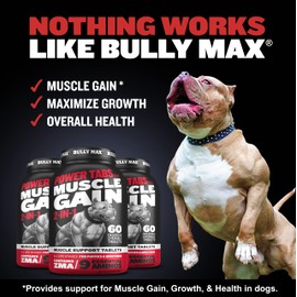 Bully Max 2-in-1 Muscle Builder Power Tabs for Puppies & Adult Dogs - Puppy & Dog Treats Vitamins for Muscle Gain & Growth - Multivitamin Supplements for All Breeds & Ages - 30 Chewable Tablets