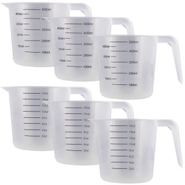 U.S. Kitchen Supply - 16 oz (500 ml) Plastic Graduated Measuring Cups with Pitcher Handles (Pack of 6) - 2 Cup Capacity, Ounce and ML Cup Markings - Measure & Mix Recipe Ingredients, Flour, Water, Oil