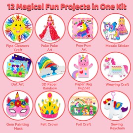 7july Unicorn Craft Box-12 Fun Arts and Crafts for Kids Ages 4-8,Educational Creative Toys, Art and Crafts Projects & Activities Kit with Supplies,Gift for Girls 3 4 5 6 7 8 Years Old