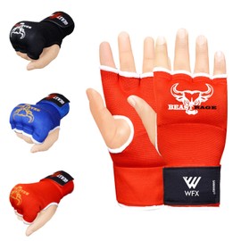 Boxing Hand Wraps Men Women Padded Punch Bag Gel Inner Gloves Knuckle Bandages Quick Long Support Straps Training Sparring (L, Red)