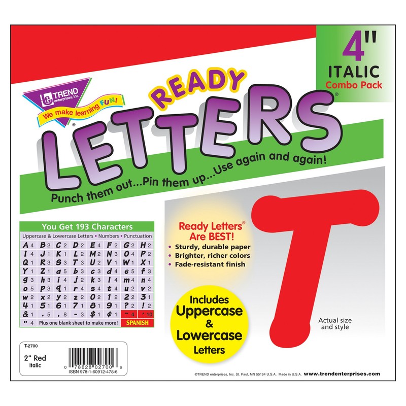 Trend Red 4" Italic Combo Ready Letters, Bulletin Board Decor,