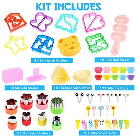 FUNGYAND - Juego de cortador de sándwiches, kit de accesorios de caja bento 52 en 1, incluye cortadores de sándwiches, cortador de frutas, púas de alimentos, tazas de silicona, fabricante de musbi,