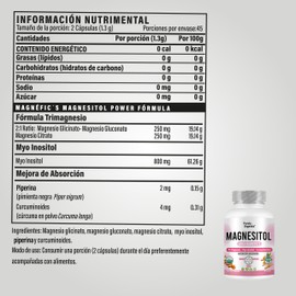 Magnesitol | Magnesio + Inositol | Tres tipos de Magnesios + Myo Inositol | Fórmula Avanzada de Alta Biodisponibilidad y Absorción con Curcuminoides y Piperina | Suplemento Prémium de Inositol y Magnesios | 90 cápsulas | Purely Organics