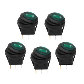Lightronic Waterproof Round Rocker Switch On-Off Control 12V 20 Amp 3 Pins Green Led Switch(5PCS, Green)