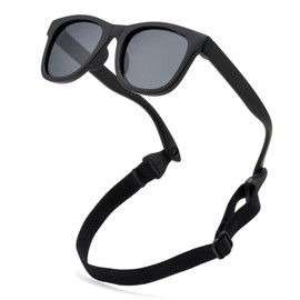 COASION Bendable Flexible Polarized Newborn Baby Sunglasses with Strap for Infant Boys Girls Age 0-12 Months (Matte Black/Gray)