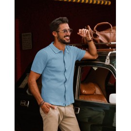 PJ PAUL JONES Men Polo Shirts Casual Textured Knit Polo Breathable Lightweight Polo Shirt Blue