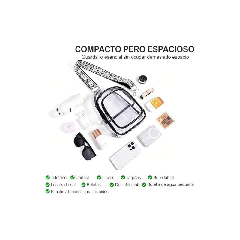 Bolso Transparente TPU Bandolera para Estadios,Negro
