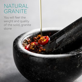 Navaris Mortar and Pestle Set - Large Natural Stone Granite Pestle and Mortar Bowl for Grinding Spice, Garlic, Nuts, Herbs, Pesto - 16cm Diameter