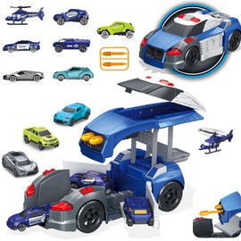 Frontoytall Police Car Rescue Truck Toys, Kids Toy Cars Mini Police Vehicles Helicopter Pickup Trucks SUV, Open Doors, Toy Police Car for Boys 3-9, Birthday Gifts for Over 3 Years Old Boy Girls, Blue