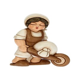 THUN - Man Nativity Figure with Wheelbarrow - Christmas Home Decorations - Classic Nativity Line, White Variant - Ceramic - 6 x 4 x 8 h cm