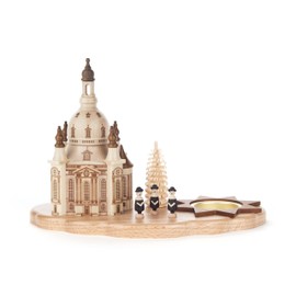 Tea Light Holder with Dresden Frauenkirche and Kurrende von DREGENO SEIFFEN 21.5 cm - Original Ore Mountains Handmade Christmas Decoration
