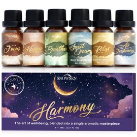 SNOWSEN Harmonie Ätherische Öle Set, Ätherische Ölmischungen, Ätherische Öle für Diffusoren für Zuhause, Harmonie-Set – Atmen, Süßer Traum, Entspannen, Glücklichsein, Konzentrieren, Lufterfrischung