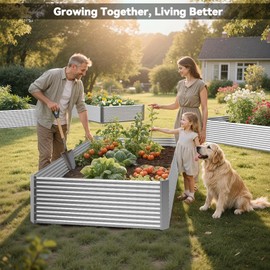 OZMSHF 2 Pack Tall 8FT Raised Beds for Gardening, Corrugated Galvanized Steel Raised Garden Bed, Outdoor Metal Above Ground Garden Bed for Vegetables and Flowers(Rectangular)-8x3FT