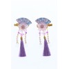 C-118-1 Purple Fan Shape Sakura Cherry Blossom Tassels Hair Clip