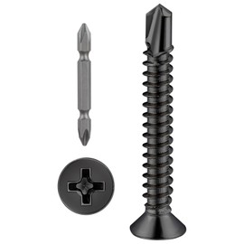 Wensilon（250pcs）#8×1-1/4”for Sheet Metal Self-Tapping Screws 410 Black Stainless Steel Flat Head High-Strength Quick self-Drilling Screws