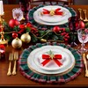 6 Set Round Christmas Plaid Placemats, Red Green